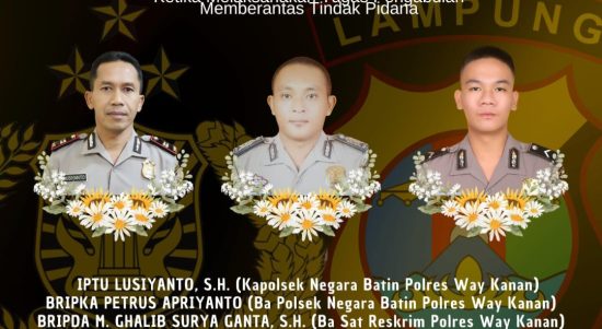Tiga anggota polisi yang gugur saat melakukan penggerebekan judi sabung ayam di Way Kanan. | ist