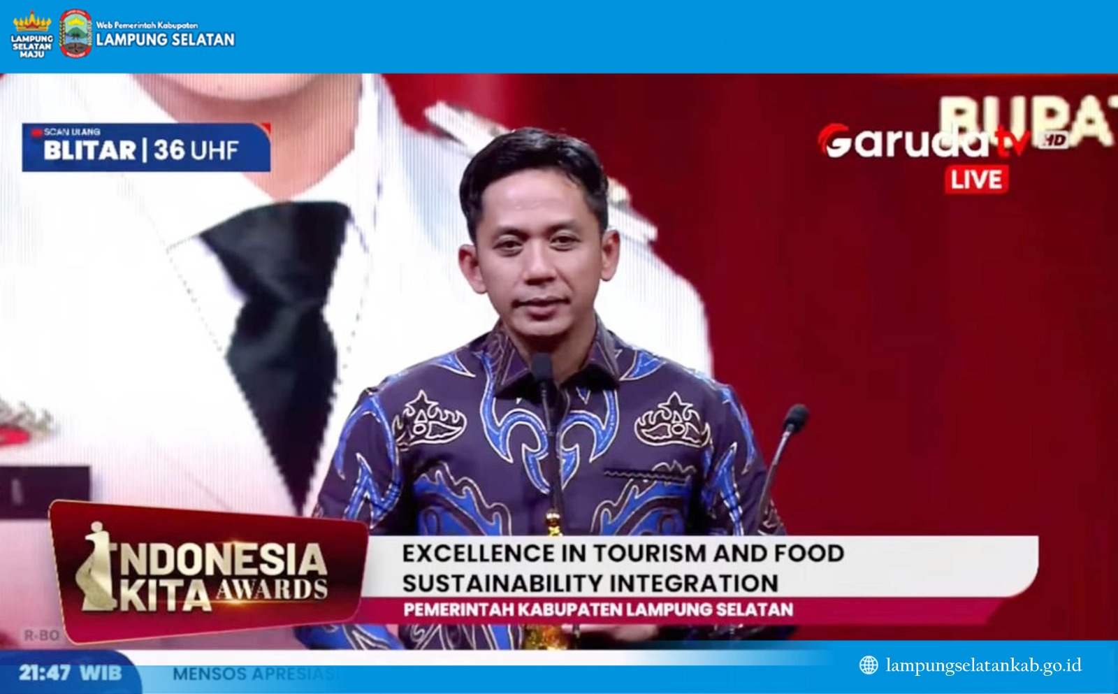Bupati Radityo Egi Terima Penghargaan Nasional Lewat Inovasi Wisata dan Pangan Berkelanjutan