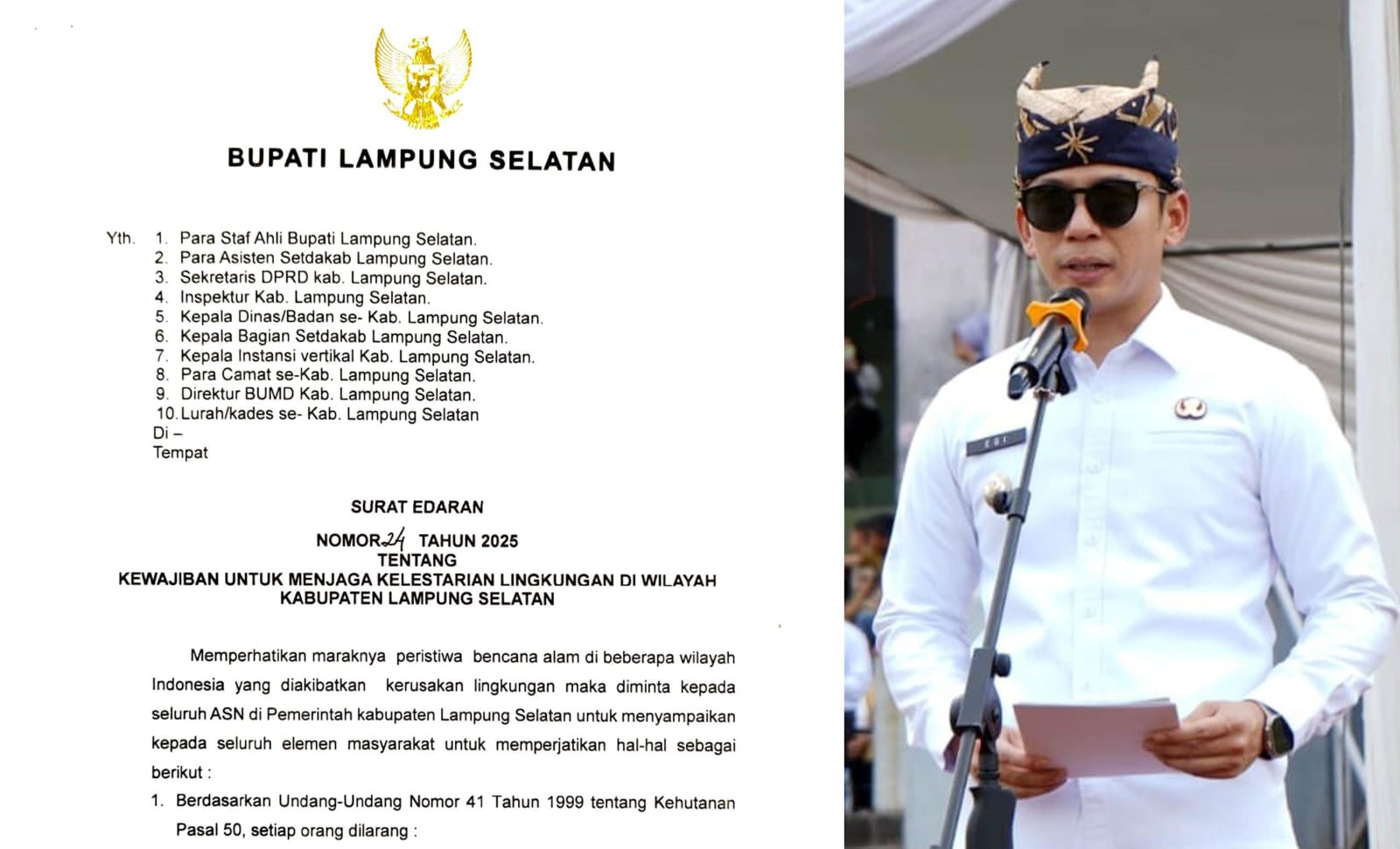 Bupati Lamsel Terbitkan Surat Edaran Lingkungan, Perusak Alam Terancam Penjara 10 Tahun