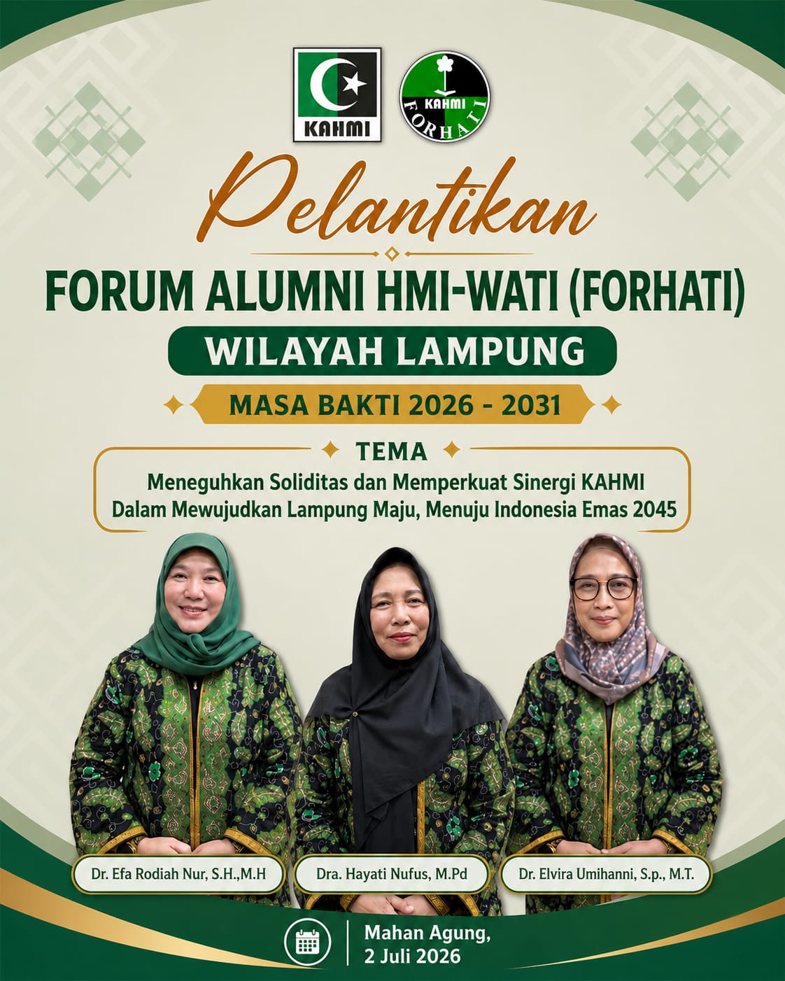 Besok, Tiga Presidium dan Pengurus FORHATI Lampung Periode 2026-2031 Resmi Dilantik