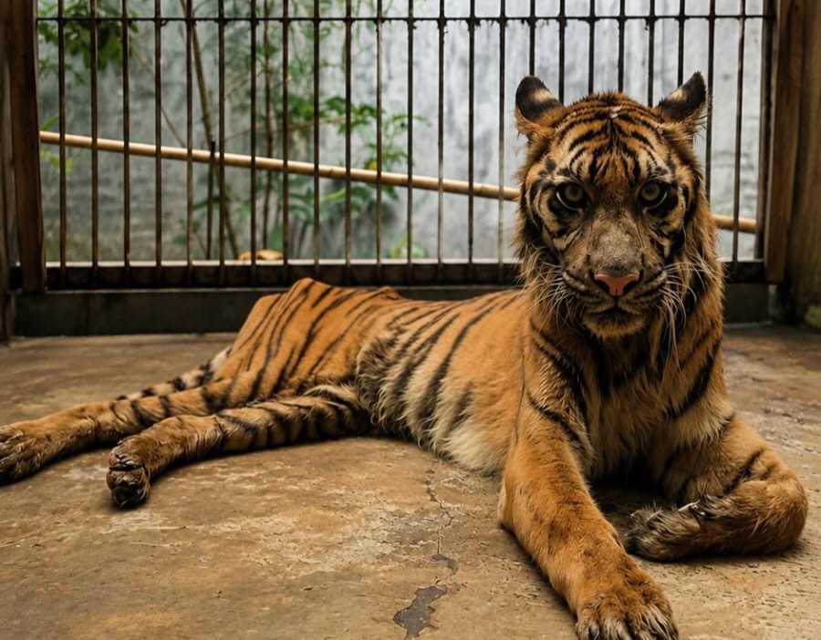 Kondisi satwa Harimau di Kebun Binatang Surabaya yang tampak kurus dan tidak terawat. | ist